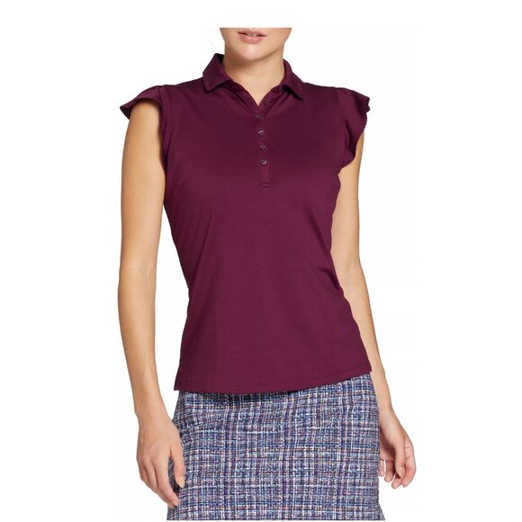NWT Walter Hagen Clubhouse Womens Flutter Sleeve Polo Top in Beet - Picture 1 of 9